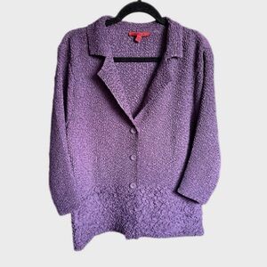 NWT Joni B Purple Crinkle Textured Jacket Button Front Artsy Wrinkle Free Large